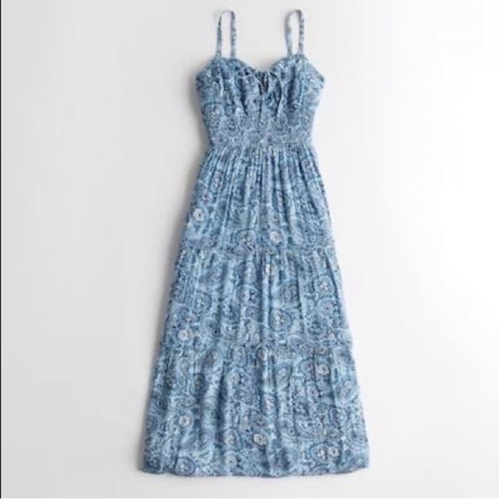 Hollister Ruffle Blue Paisley Midi Dress medium - Picture 7 of 7